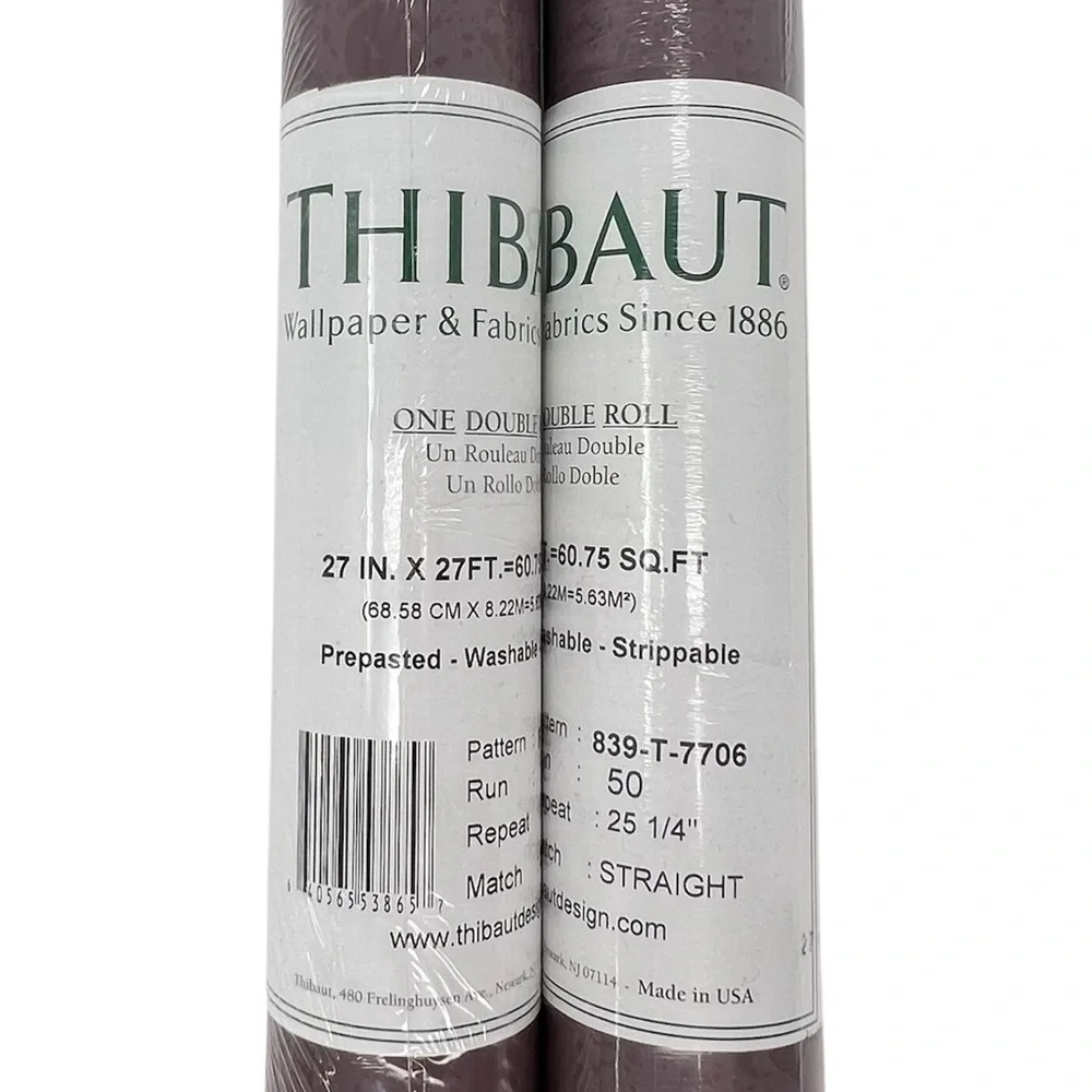 Thibaut Wallpaper 2 Double Rolls Earthy Purple Fruit Vegetables Print New NWT
